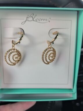 Gold Spiral Drop Hoop Earrings